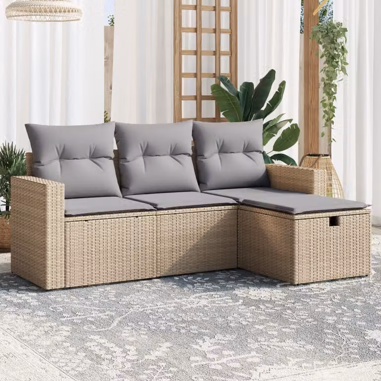 vidaXL Set Divano da Giardino a L 4 pz con Cuscini Beige e Grigio in Polyrattan e Acciaio