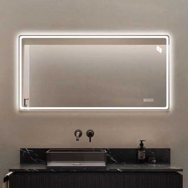 Specchio da bagno a LED 60x120 cm senza cornice; retroilluminato e frontale; antiappannamento; vetro HD; argento