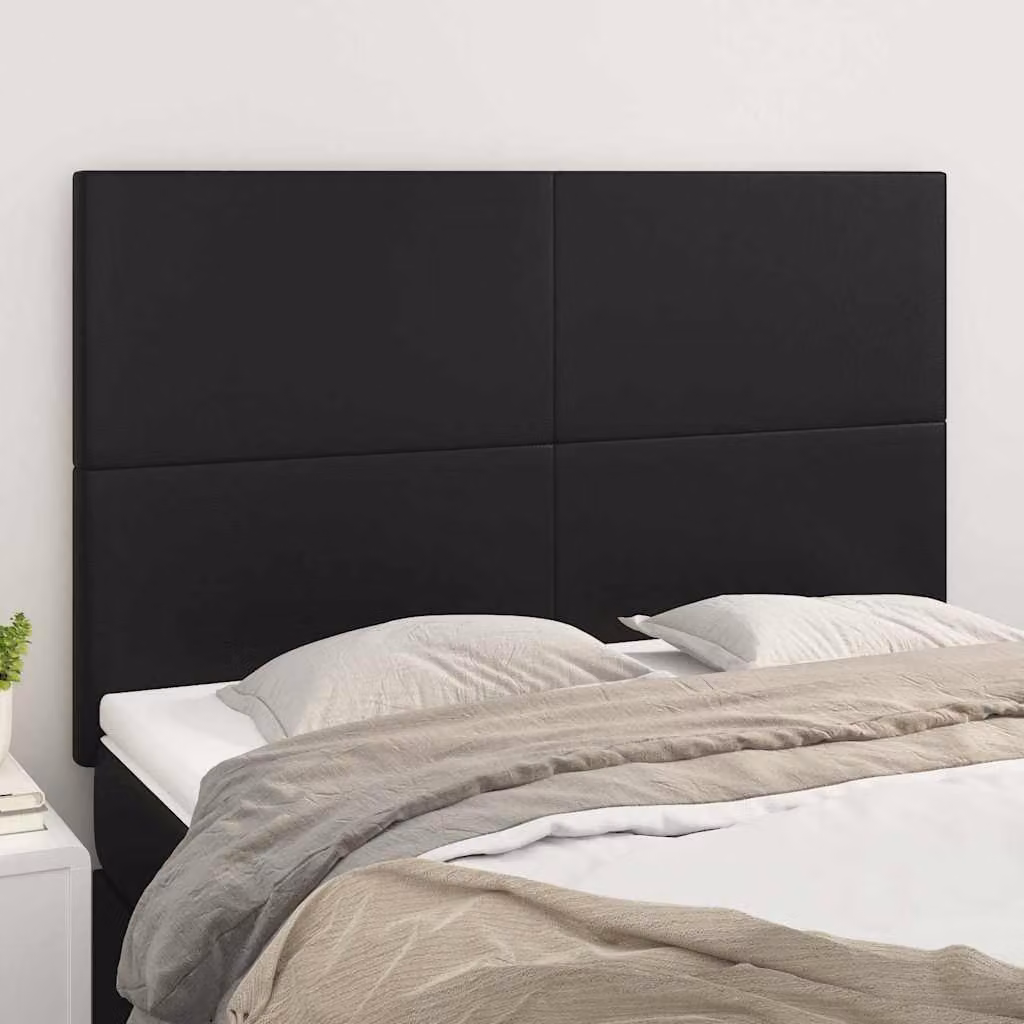 Testiera per letto vidaXL in similpelle nera con pannello imbottito, L: 144 cm, P: 5 cm, H: 118/128 cm