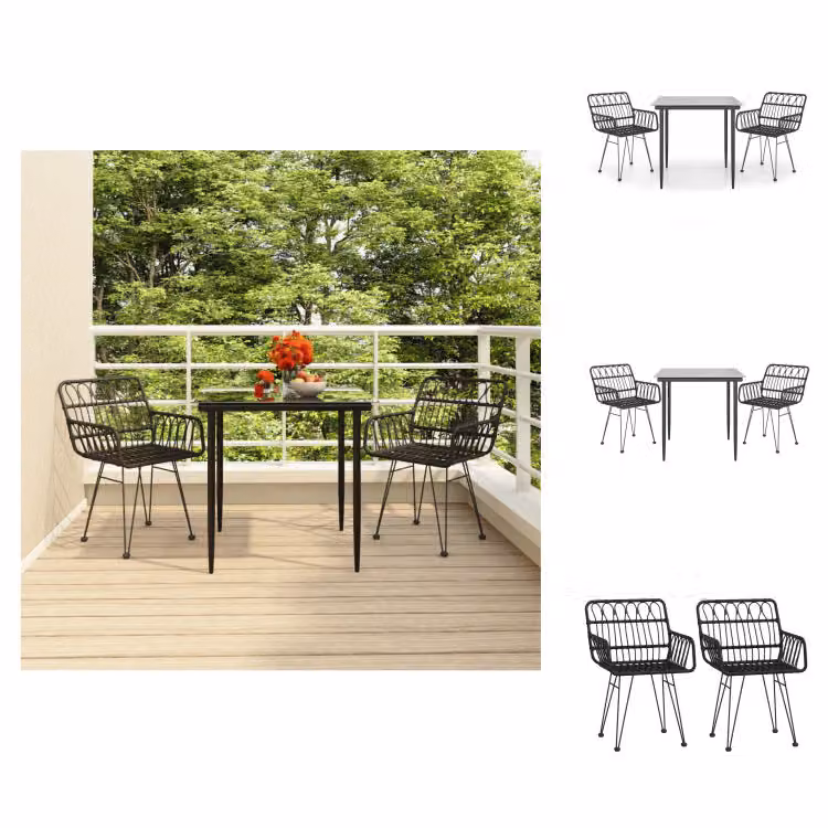 vidaXL Set da pranzo da giardino 3 pezzi in polirattan nero - Set di mobili da giardino