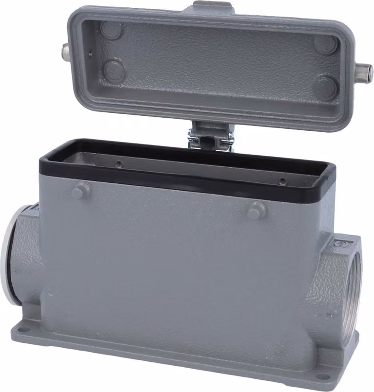 HARTING Han 24B Base alta, 1xM40 uscita cavo laterale, per 2 staffe (nella parte superiore) con cappuccio protettivo in metallo - 1