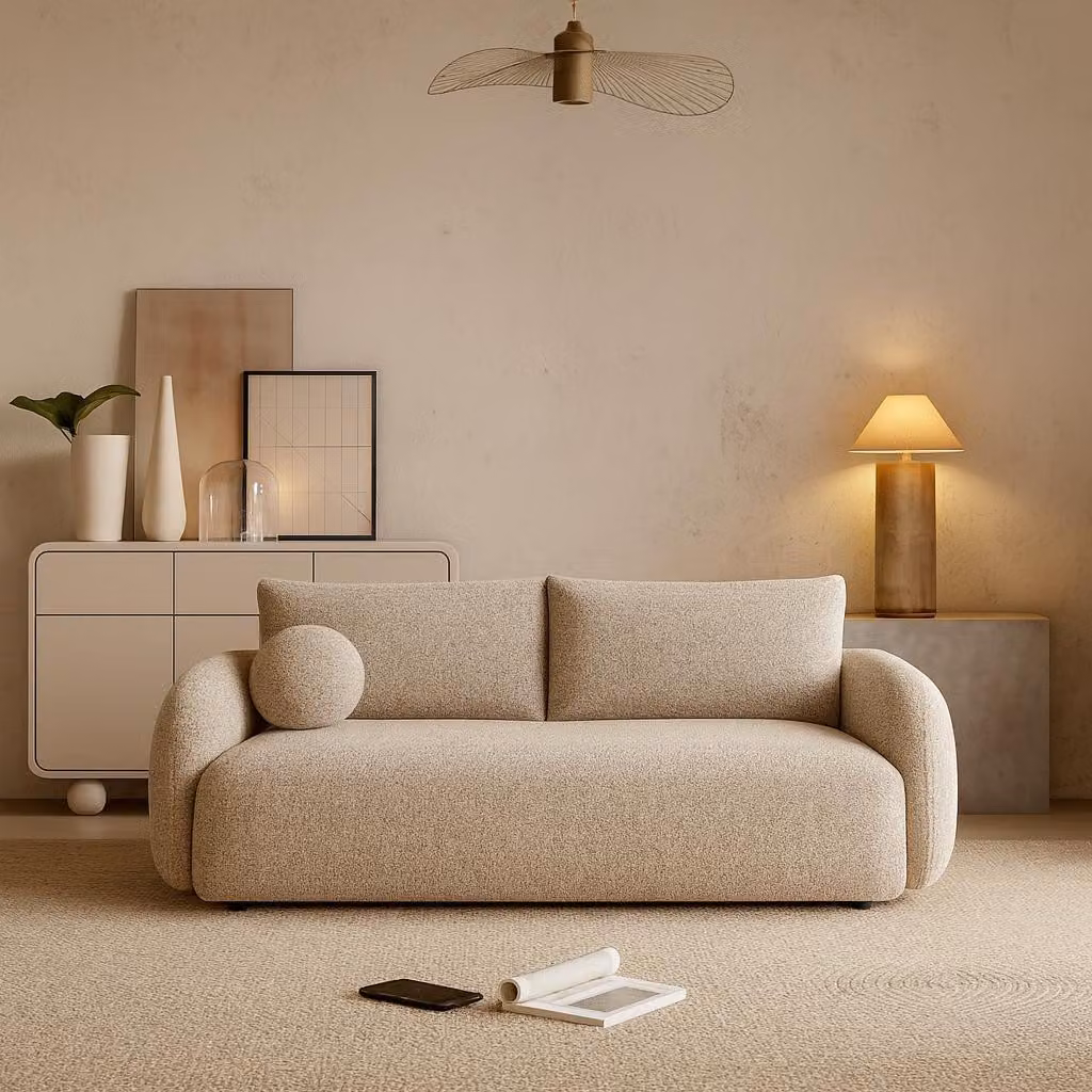 Divano NUBE con funzione letto melange beige crema marrone - Divano moderno in velluto a coste per il vostro salotto, zona notte: 204×144 cm