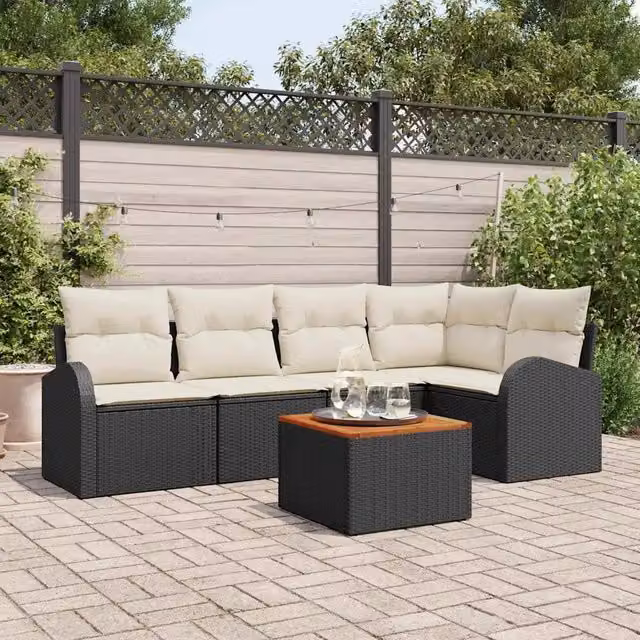 Set Divano da Giardino 6 pz Nero polyrattan 3347579