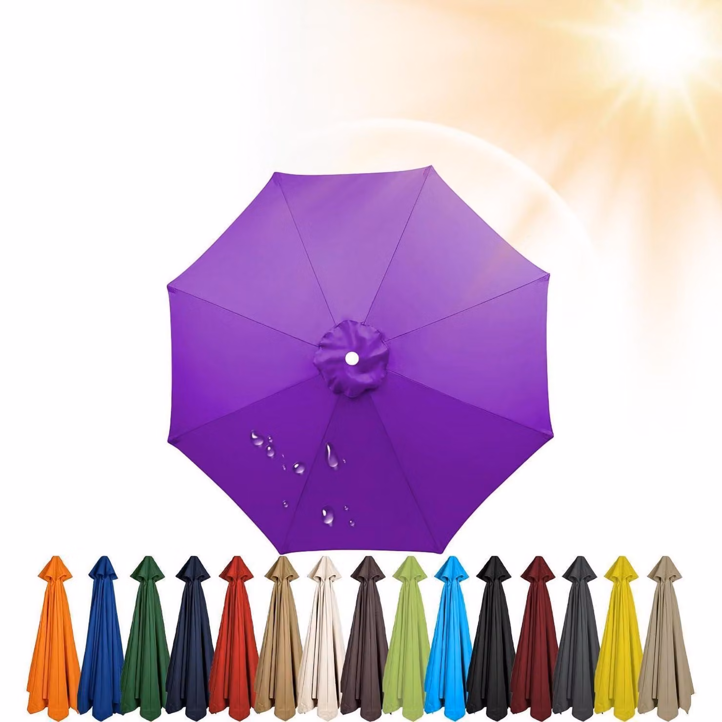 Copertura di ricambio per ombrellone, diametro 280 cm, 6 stecche, colore viola, protezione UV, resistente al vento