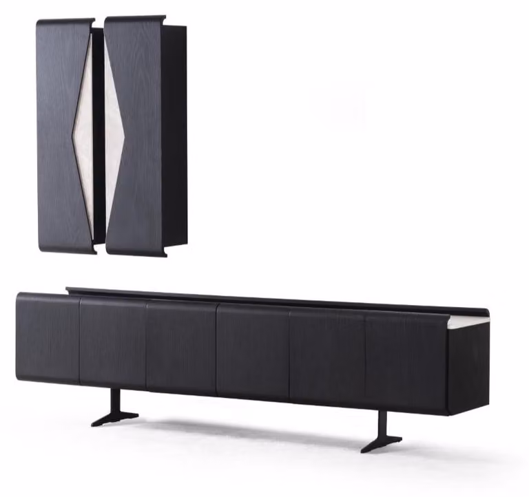 Schwarzes Wohnzimmer Set mit Wandschrank und TV-Lowboard aus Holz