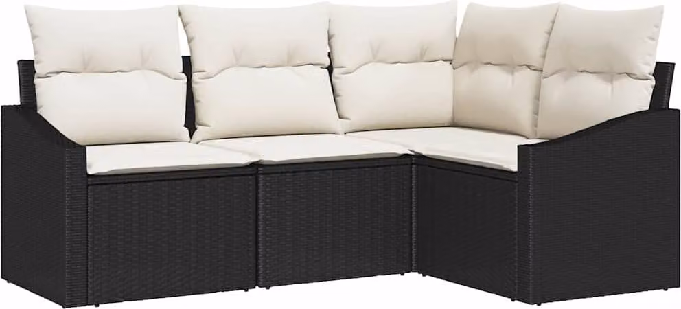 Set di divani con cuscino 4 pcs Nero polyrattan