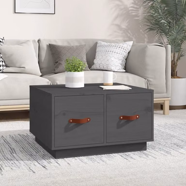 Maison Exclusive - Tavolino da caffè grigio, 60x53x35 cm, in legno massello di pino