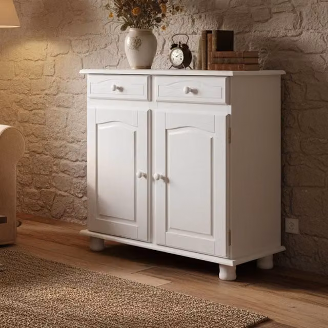 Madia Pallare DMORA con 2 cassetti, colore bianco, L 88 cm x P 43 cm x H 87 cm