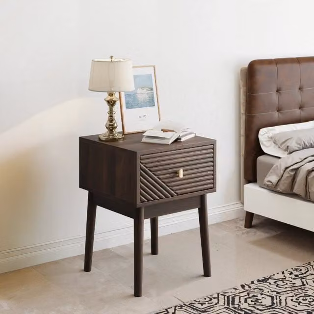 Comodino moderno OKWISH con 2 cassetti e maniglie in metallo effetto noce, L/P/H: 40 x 40 x 55 cm