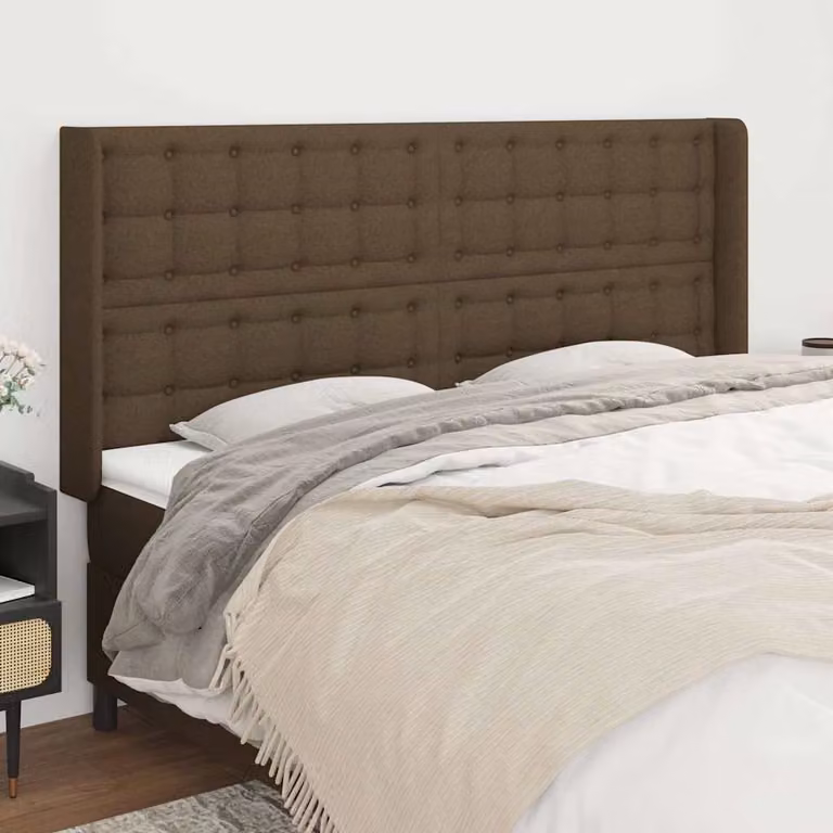Testiera ad Orecchio vidaXL in Tessuto Marrone con Struttura in Legno L: 163 cm, P: 16 cm, H: 118 cm