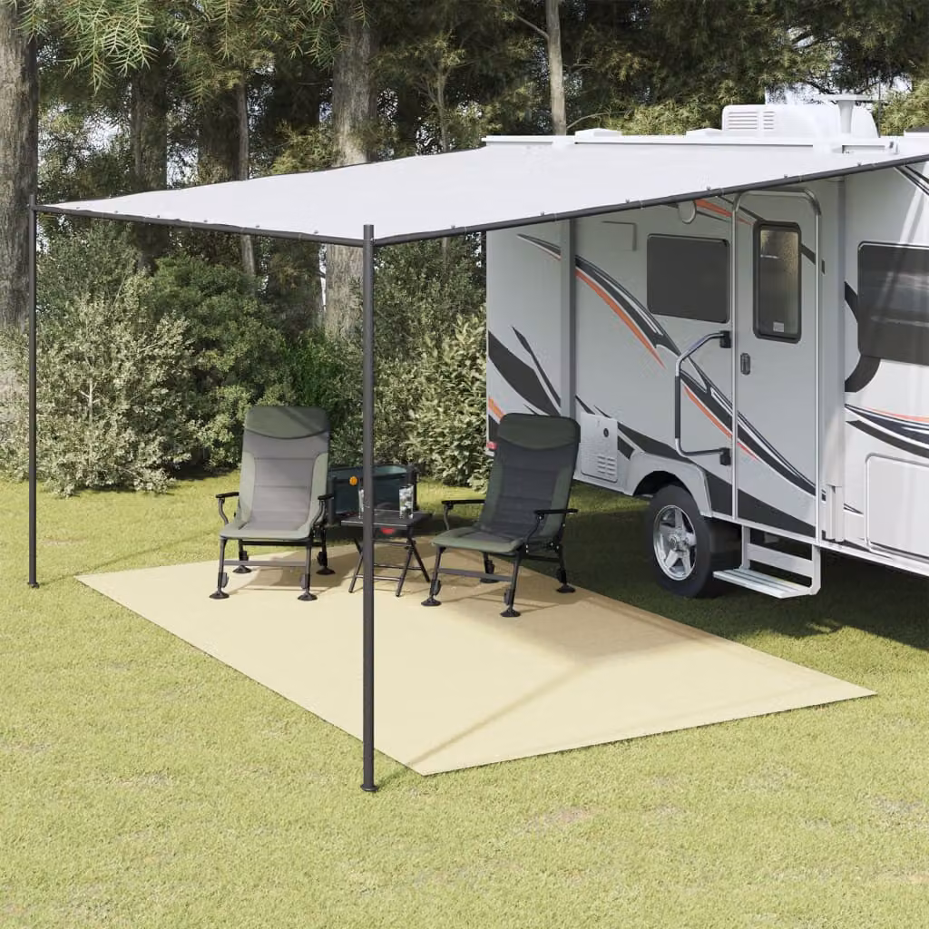 vidaXL Tappeto da tenda beige in poliestere, resistente ai raggi UV e antiscivolo, L: 4,5 m x P: 2,5 m