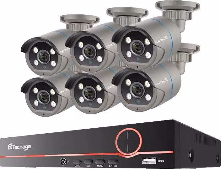 Sistema di telecamere di sicurezza, risoluzione 4MP, riconoscimento facciale AI, 8CH NVR e 6 telecamere, 1T