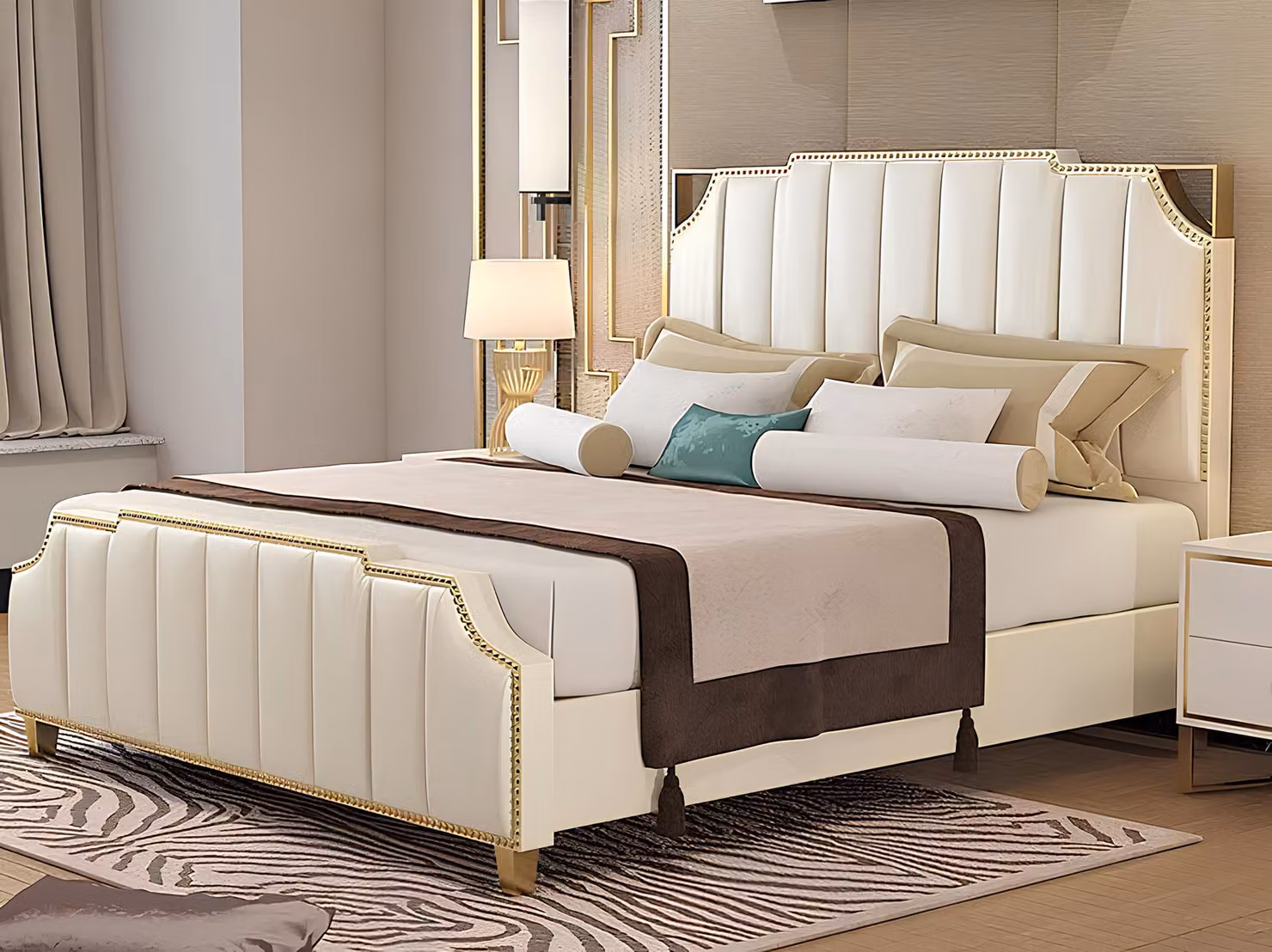 Design Doppelbett Bett Hotel Luxus Schlafzimmer 180x200cm Leder Betten Polster