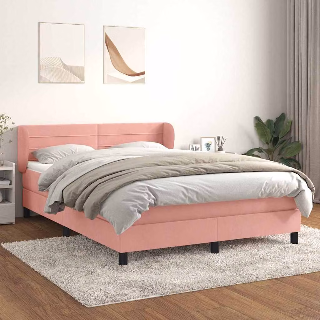 vidaXL Giroletto a Molle con Materasso Ibrido in Velluto Rosa, L/P/H: 193 x 147 x 88 cm – 1
