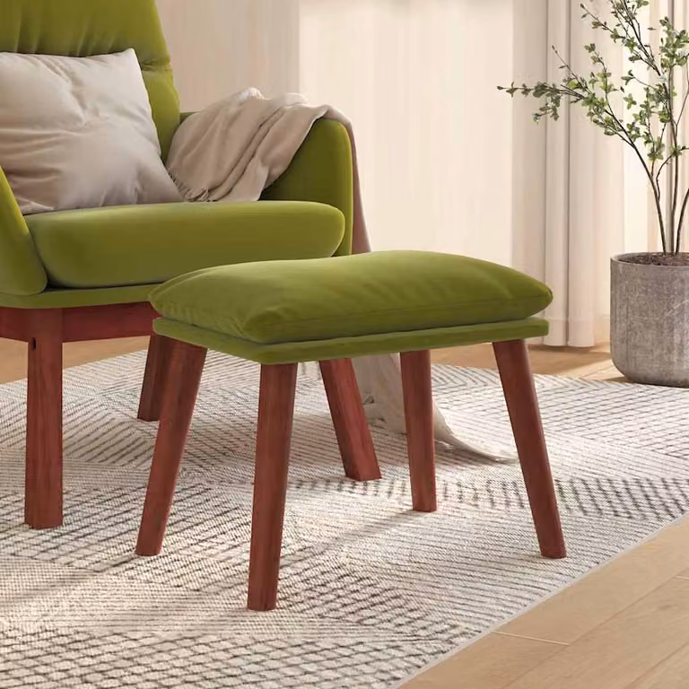 Poggiapiedi vidaXL in velluto verde chiaro con struttura in legno, L 45 cm x P 29,5 cm x H 35 cm