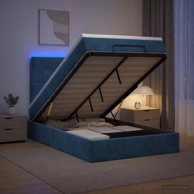 Letto Ottomano con Materasso Ibrido e Illuminazione LED vidaXL, Blu e Bianco, L/P/H: 200 x 120 x 88 cm – 1