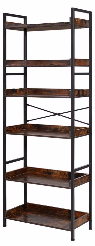 Libreria industriale a 6 ripiani - Capacità di carico per ripiano: 22,7 kg - Altezza: 175 cm - Materiale: MDF con rivestimento in melamina - Colore: Marrone - Design: Ripiani a giorno