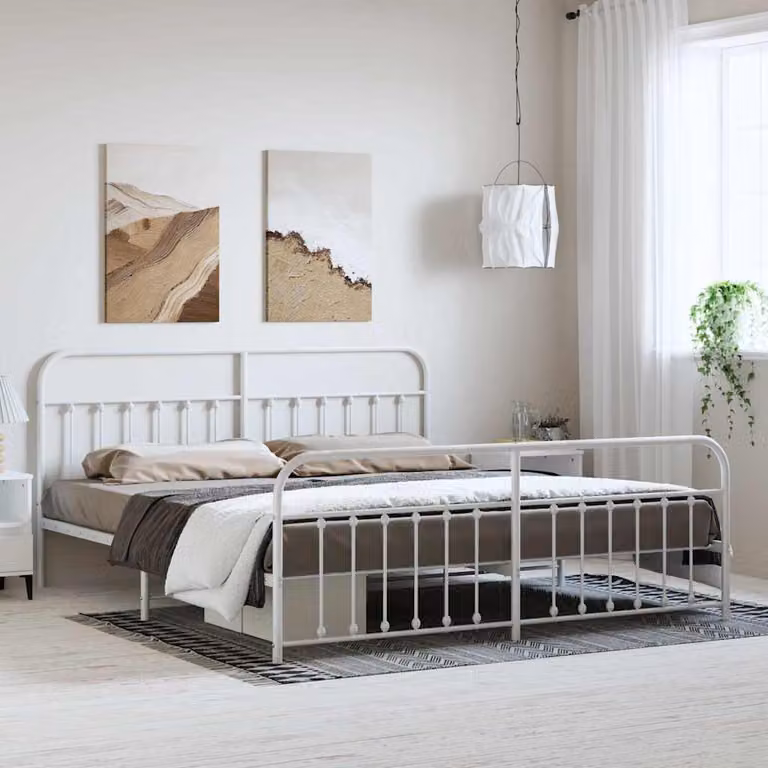 vidaXL Giroletto con Testiera e Pediera in Metallo Bianco L: 198 cm, P: 207 cm