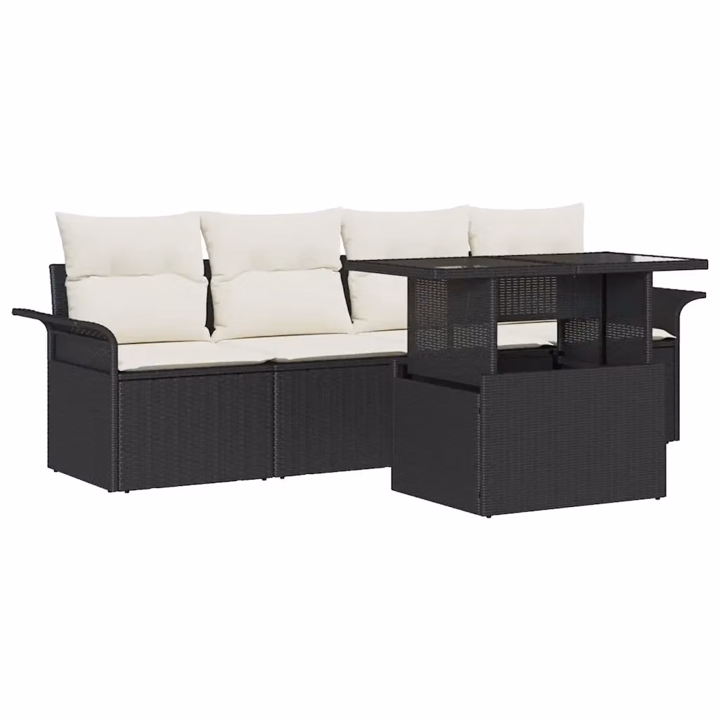 Set Divano da Giardino vidaXL 5 Pezzi con Tavolino e Cuscini, Struttura in Metallo e Polyrattan, Nero e Beige – 2