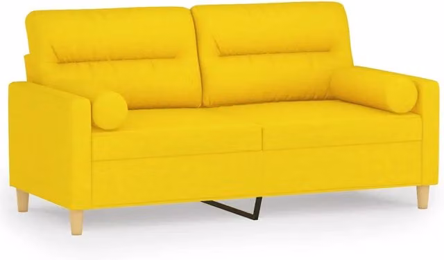 Divano da soggiorno moderno in tessuto giallo con cuscini e coperture rimovibili L: 140 cm, P: 80 cm, H: 77 cm