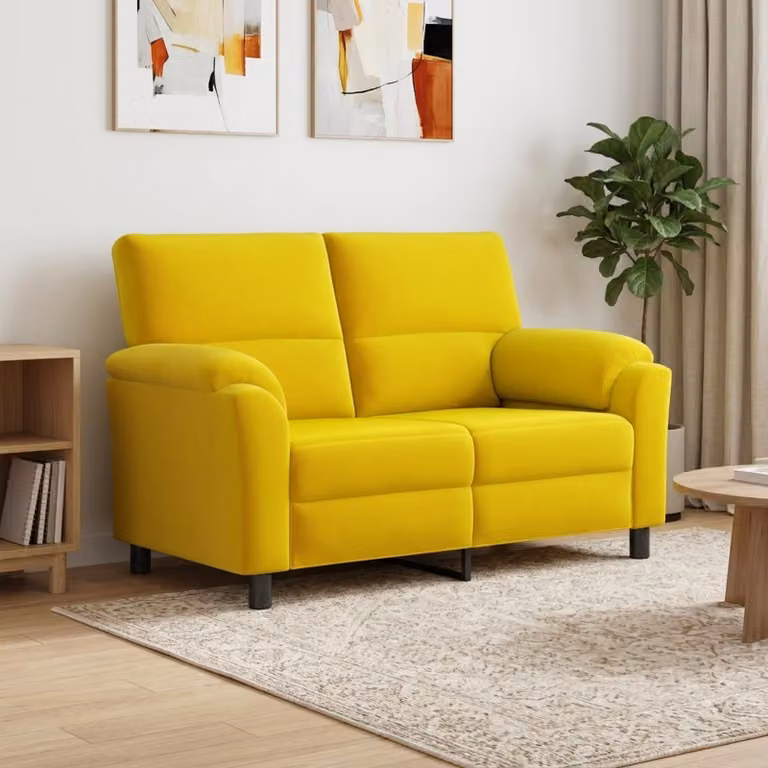 Divano moderno vidaXL in velluto giallo e nero con struttura in metallo, L: 154 cm, P: 85 cm, H: 93 cm