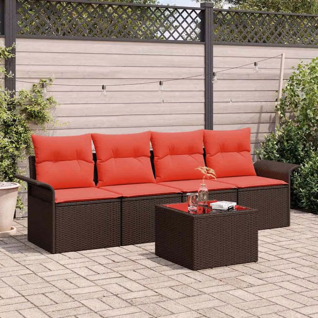 Maison Exclusive - Set di divani componibili, 5 pezzi, color marrone, in rattan sintetico