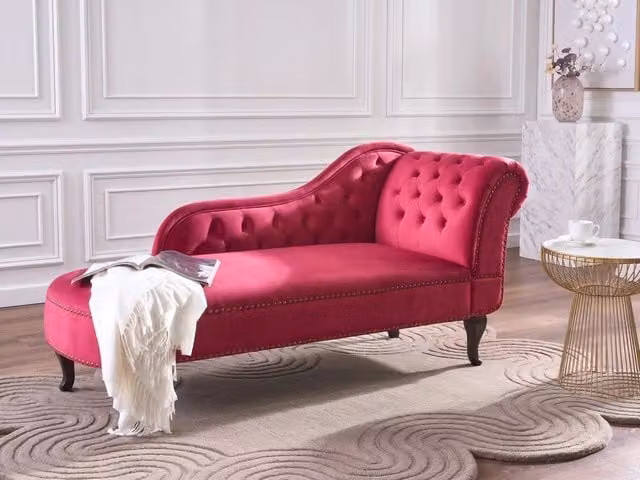 Chaise longue BELIANI in velluto rosso con versione destra e stile classico, L/P/H: 169 x 65 x 79 cm – 1