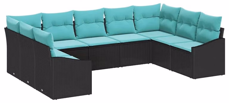 Set di divani con cuscino 9 pcs Nero polyrattan
