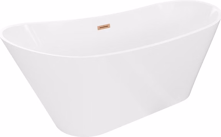 Mexen Dora vasca da bagno freestanding 150 x 75 cm, bianca, troppo pieno rame spazzolato - 52071507500-65
