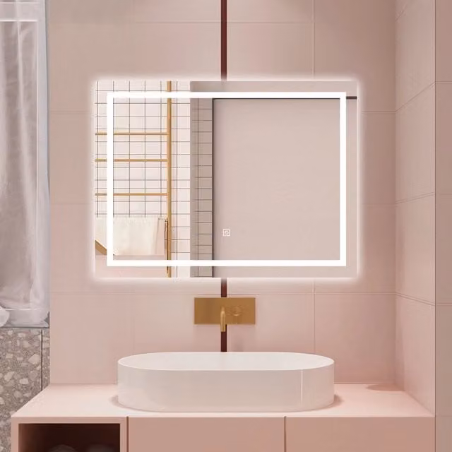 Specchio da bagno AICA rettangolare bianco con luce LED dimmerabile, interruttore touch e funzione antiappannamento, L: 100 cm, H: 60 cm