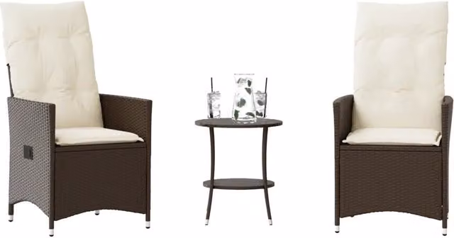 Set Bistrò 3 pz con Cuscini Marrone in Polyrattan 365653