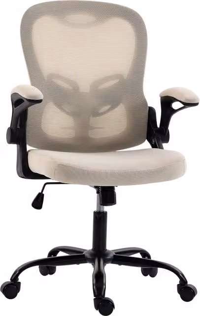 Sedia da ufficio ergonomica HOMCOM in rete beige con braccioli ribaltabili e altezza regolabile – 1