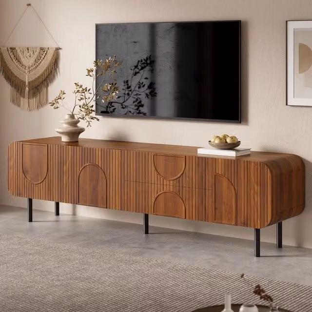 Mobile TV con 3 Ante e 2 Cassetti, Gambe in Metallo, Stile Mid-Century ¨C Xylo ¨C Soggiorno