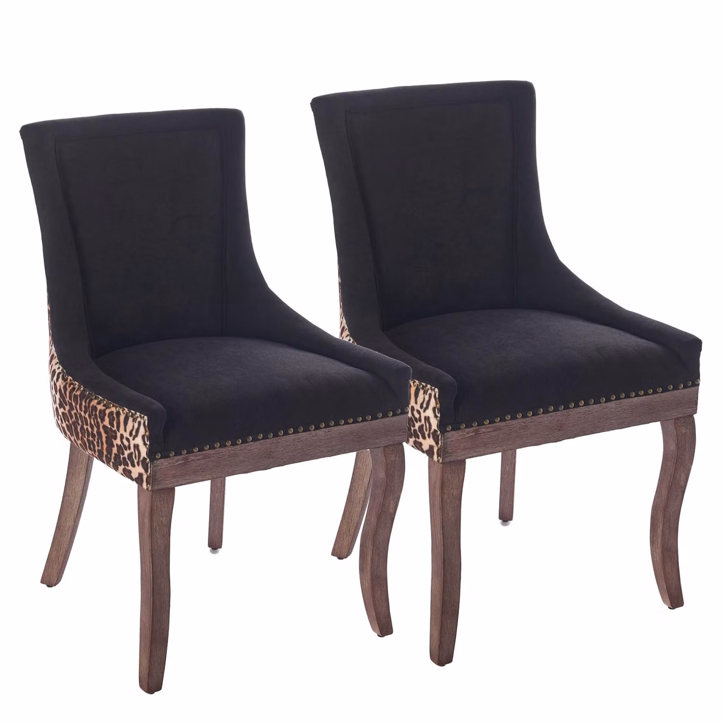 Set da 2 sedie da sala da pranzo; sedia da cucina con rivestimento in ciniglia, gambe in legno con piedini regolabili, sedia imbottita con schienale ricurvo, design con rivetti