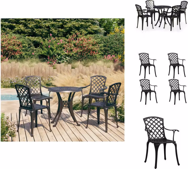 vidaXL Set bistrot 5 pezzi in alluminio fuso nero - Set di mobili da giardino