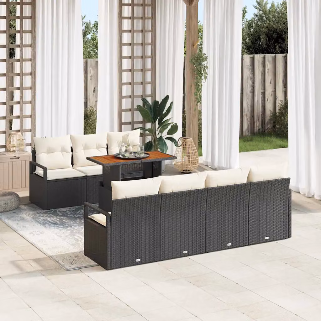 Set Divano da Giardino vidaXL a Forma di U con 8 Pezzi, Nero e Beige – 1