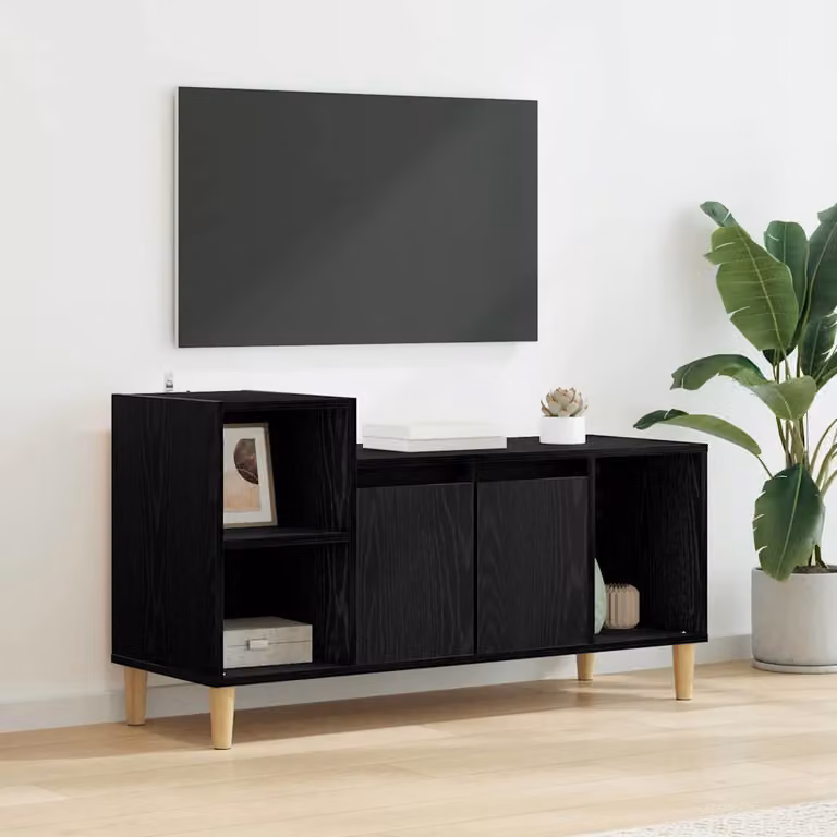 Mobile TV vidaXL in legno ingegnerizzato Rovere Nero con ruote L/P/H: 100 x 35 x 55 cm