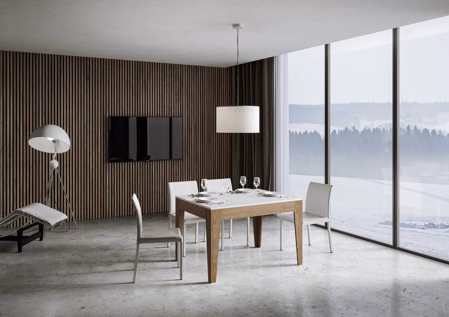 ITAMOBY - Tavolo allungabile 120/180x90 cm Cico Mix piano bianco frassino - base quercia natura