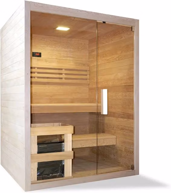 Sauna finlandese da interno Nirva per 2-3 persone in legno di abete, colore marrone e trasparente, L: 150 cm, P: 120 cm, H: 200 cm – 1