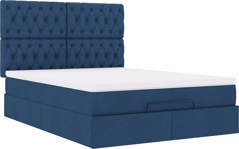 Struttura Letto Pouf con Materasso Blu 140x190 cm in Tessuto