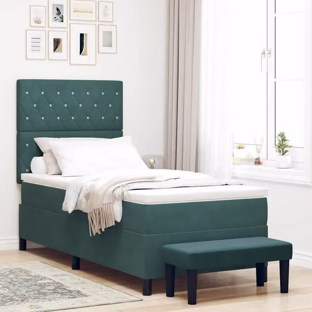 Letto a molle con testiera in velluto verde vidaXL L: 190 cm, P: 90 cm, H: 128 cm