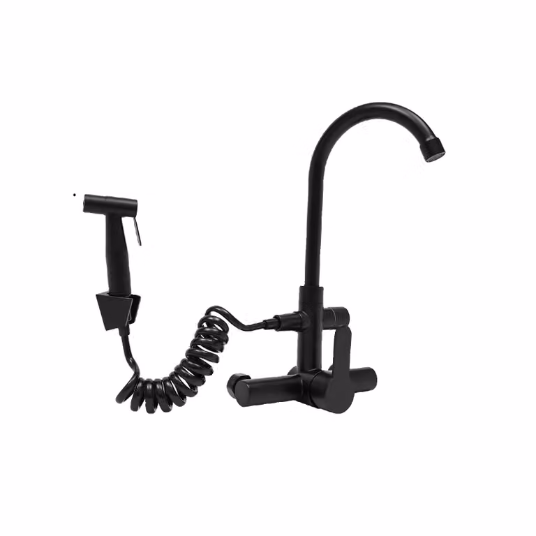 Rubinetto da cucina a parete, design moderno, ruotabile di 180°, nero, G1/2