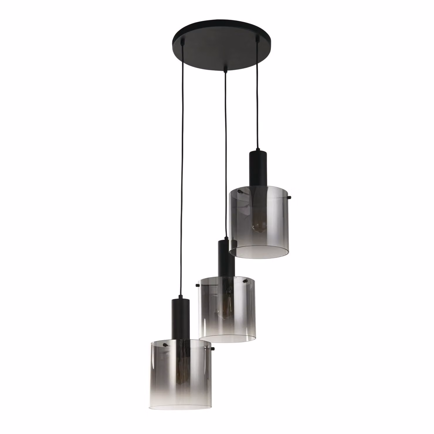 Lampada a sospensione in vetro fumé metallo E27 P: 42 cm H: max. 150 cm nero fumé grigio 3 luci rotonde design retrò
