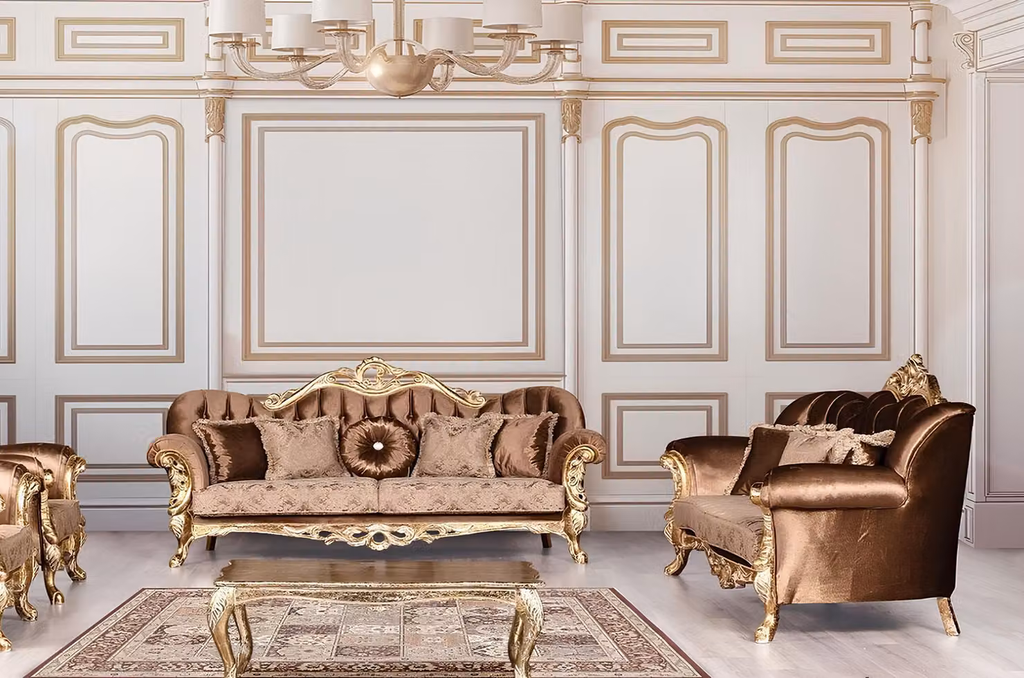 Sofagarnitur 3+3 Sitzer Luxus Garnitur Sofa Sofas Set Barock Wohnzimmer
