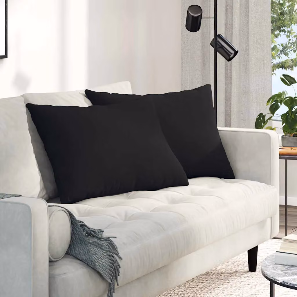 Set di 2 cuscini da divano vidaXL in tessuto nero con fodera rimovibile, L 70 cm x P 50 cm