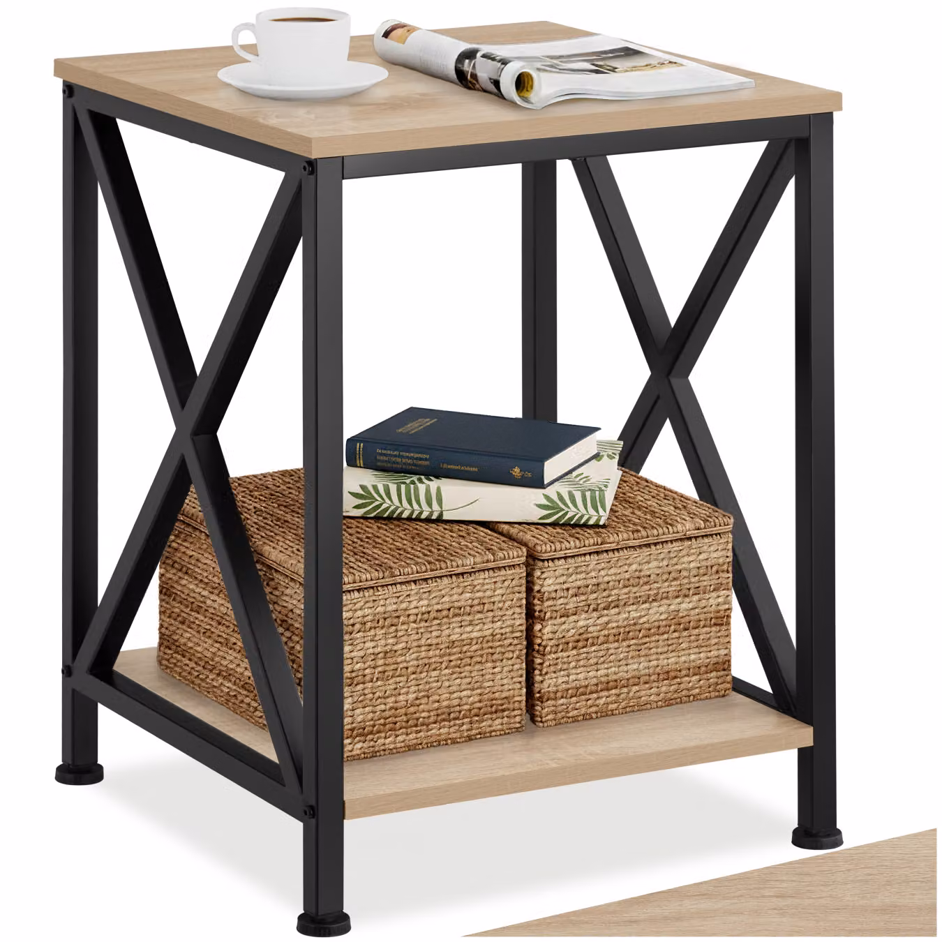 Tavolino da soggiorno Carlton tectake in stile industriale, colore rovere e nero, L/P/H: 40,5 x 40,5 x 52,5 cm – 1