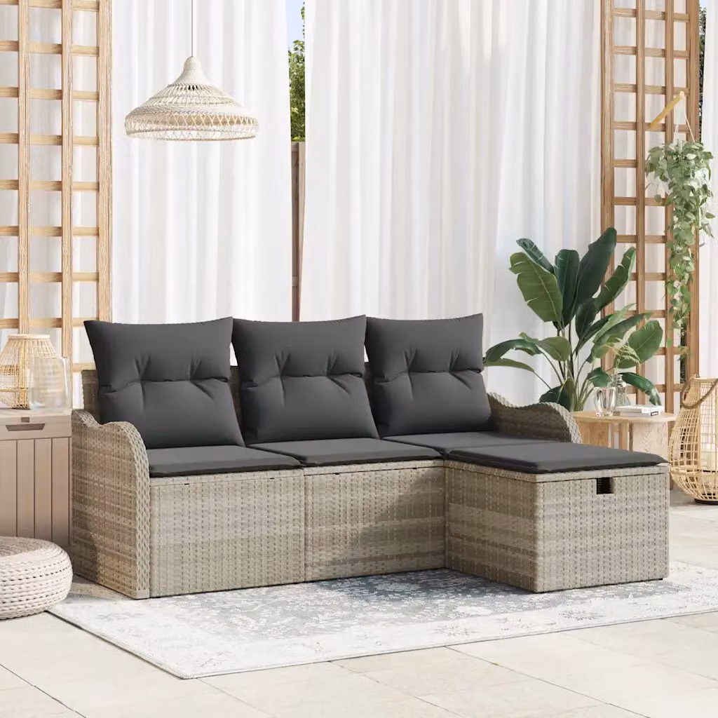 Set Divano da Giardino vidaXL 4 Pezzi a Forma di L Grigio con Cuscini e Tavolino da Caffè – 1