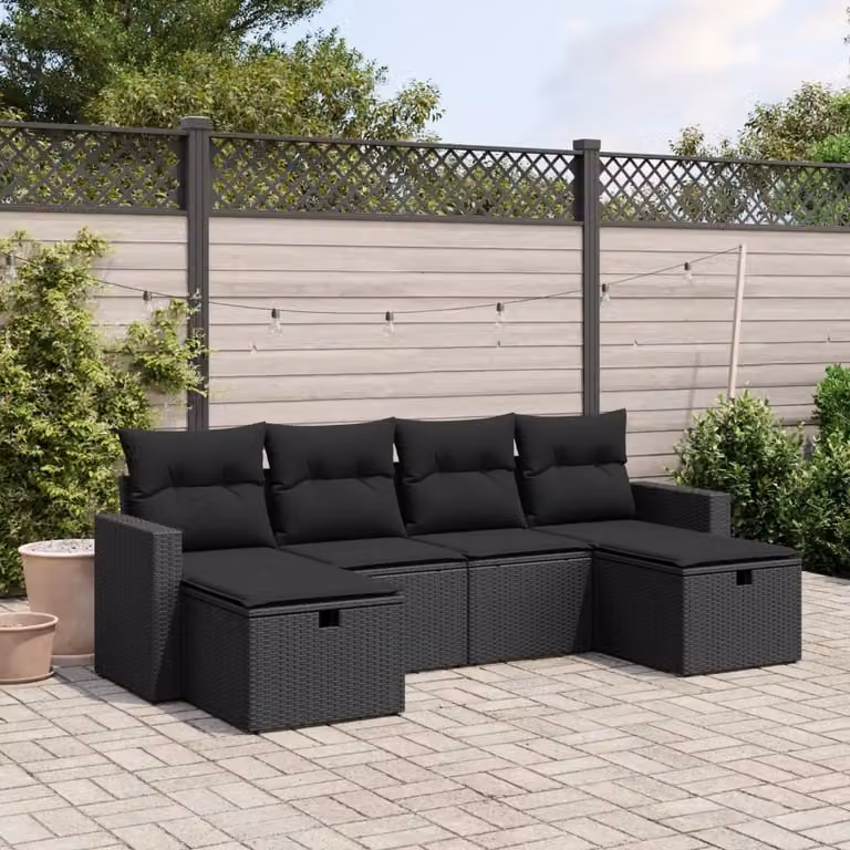 Maison Exclusive - Set da giardino 6 pezzi con cuscini in polyrattan nero