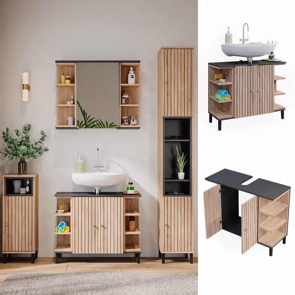 Mobile sottolavabo per bagno Vicco Aquis in legno marrone opaco con 2 ante e ripiani interni L: 79.6 cm, P: 64 cm – 2