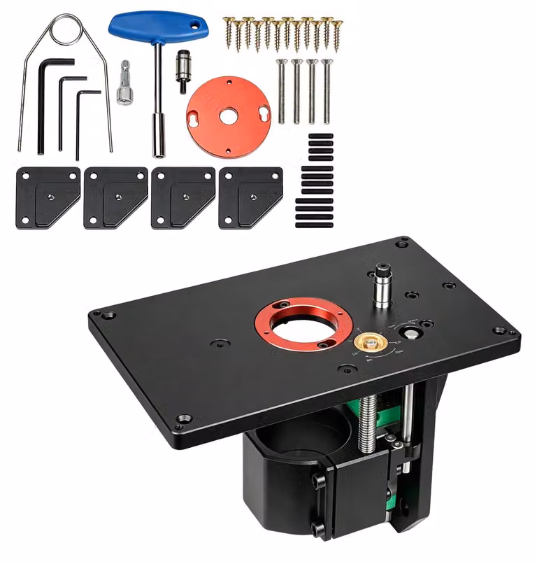 Morsa per router in alluminio, con mandrino da 0 a 57 mm, per frese da 65 mm